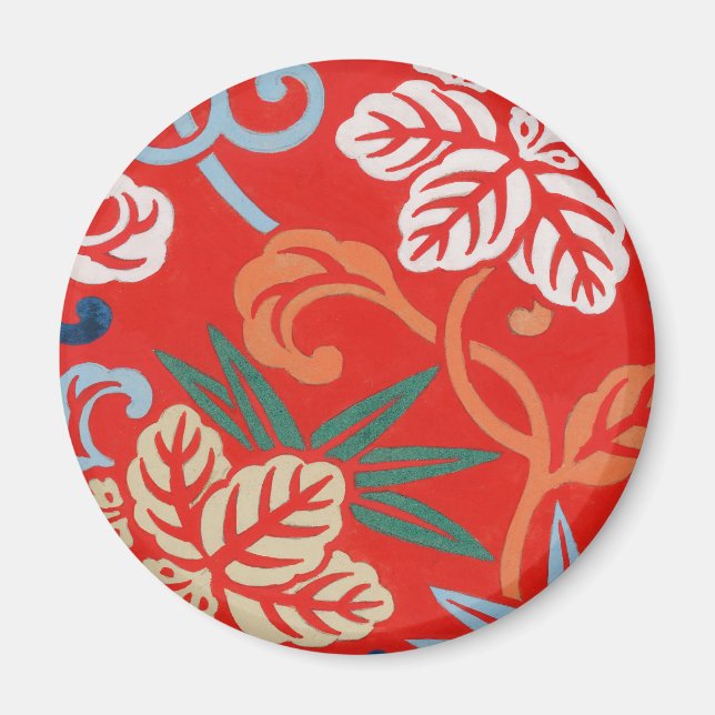 Red Hawaiian Japanisch Kimono Design Floral Magnet (Vorne)