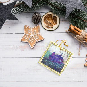 Red Hay Barn Ephemera Keramikornament