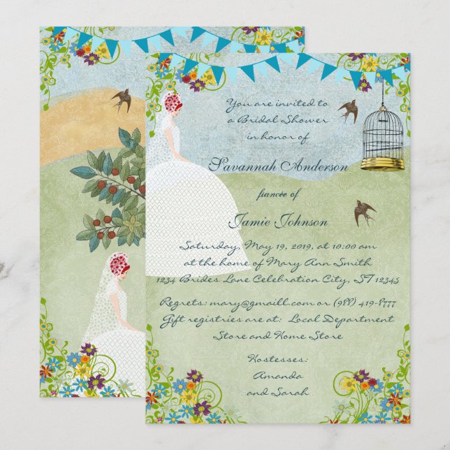 Red Head Brautparty Birdcage Jagd Einladung (Vorne/Hinten)