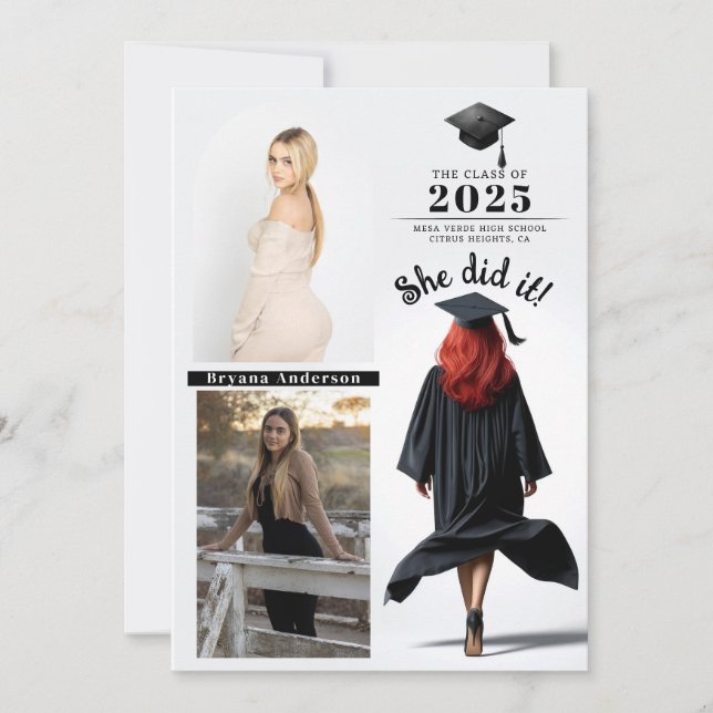 Red Head Grad Girl Abschluss Foto Ankündigung (Vorderseite)