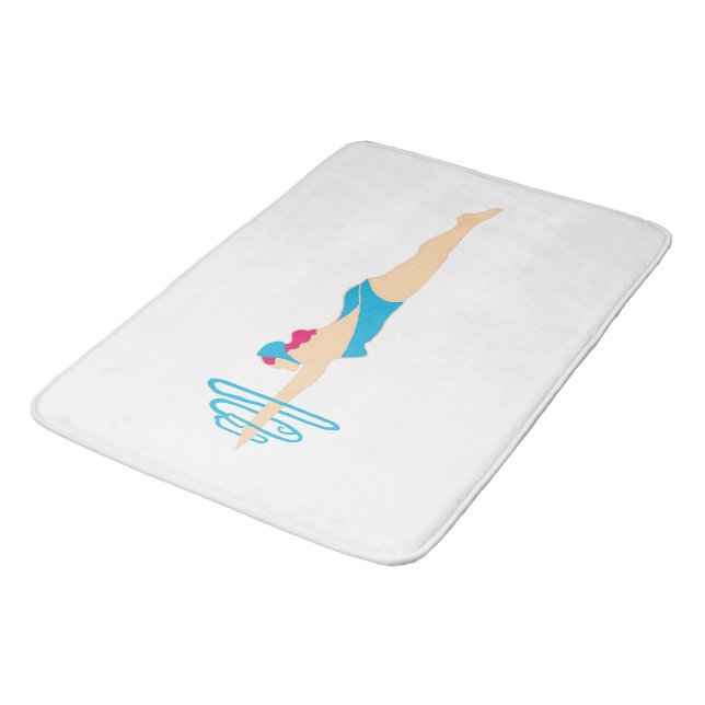 Red Headed Diving Beauty Bath Mat Badematte (Schrägansicht)