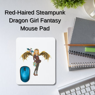 Red-Headed Steampunk Dragon Girl Mousepad