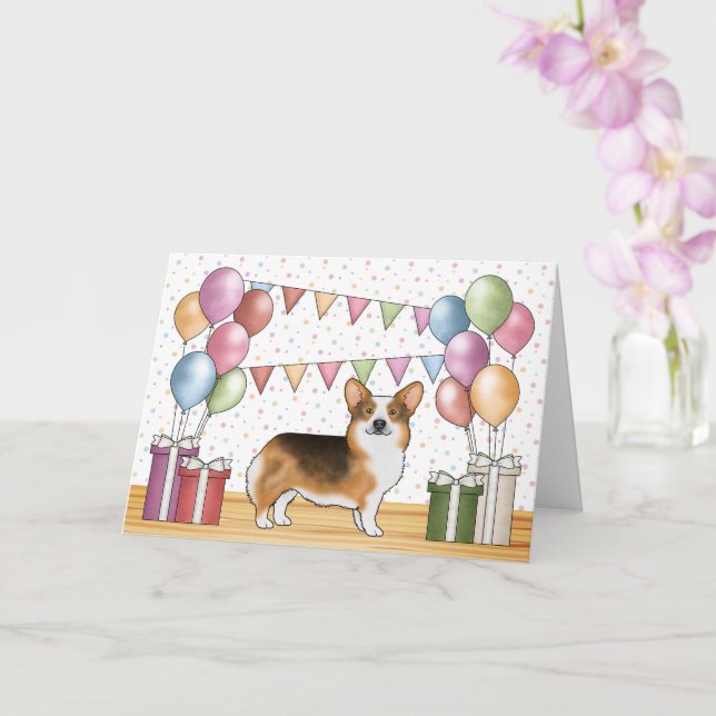 Red Headed Tri Pembroke Welsh Corgi Happy Birthday Karte (Orchidee)