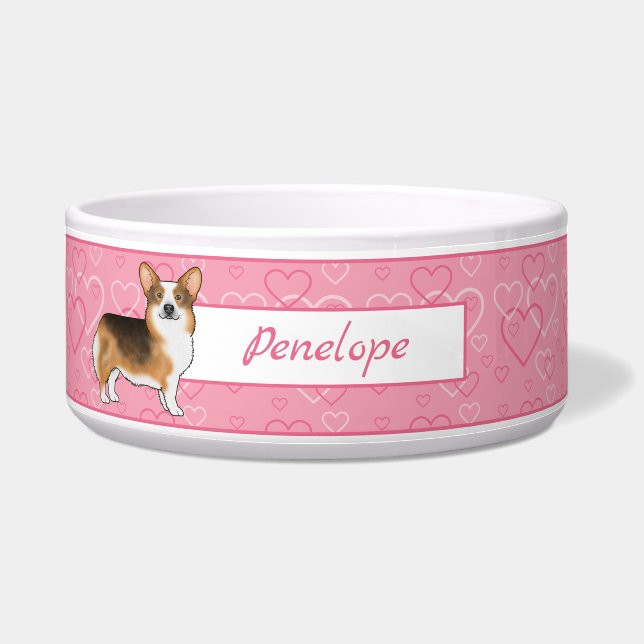 Red Headed Tri Pembroke Welsh Corgi Herz & Name Napf (Vorderseite)