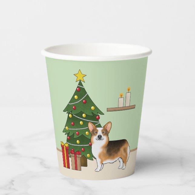 Red Headed Tri Pembroke Welsh Corgi Weihnachtsbaum Pappbecher (Vorderseite)