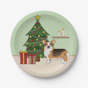 Red Headed Tri Pembroke Welsh Corgi Weihnachtsbaum Pappteller
