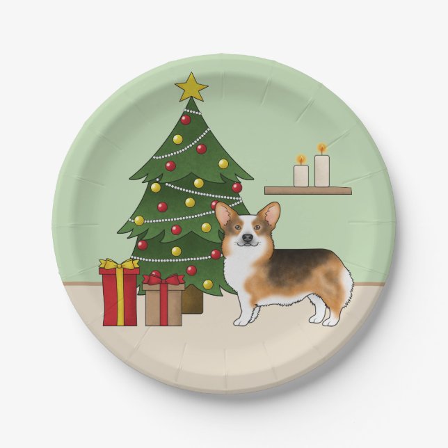 Red Headed Tri Pembroke Welsh Corgi Weihnachtsbaum Pappteller (Vorderseite)