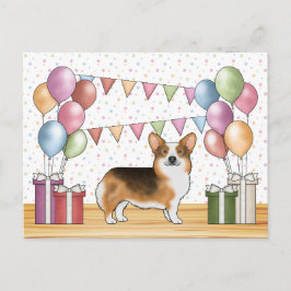 Red Headed Tricolor Pembroke Corgi Pastel Geburtst Postkarte