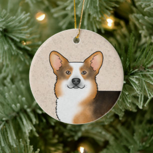 Red Headed Tricolor Pembroke Welsh Corgi und Name Keramik Ornament