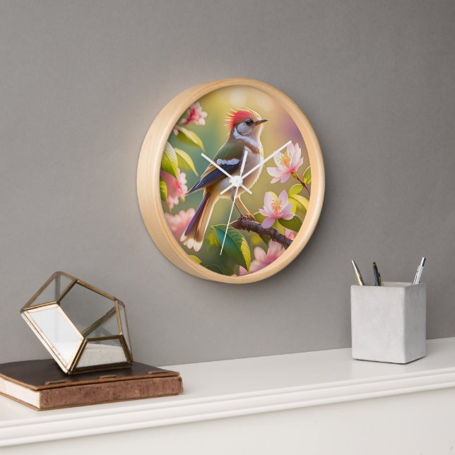 Red Header Buff Chested Warbler Fantasy Bird Uhr (Büro)