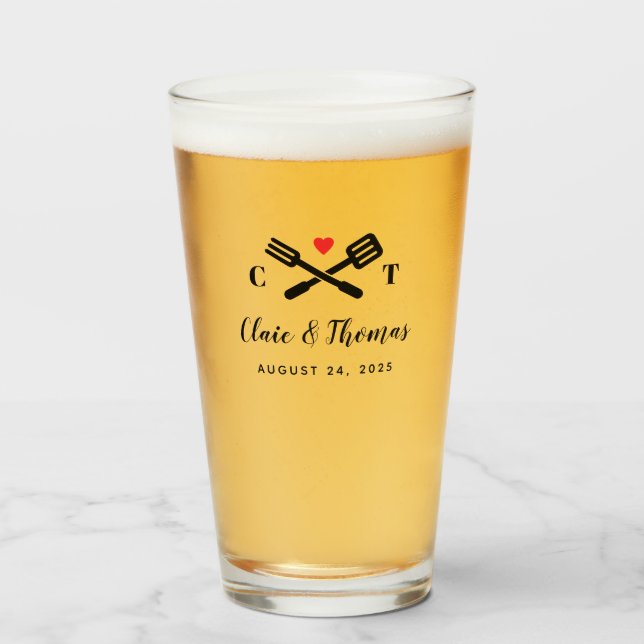 Red Heart and GRILLEN Tools Couple's Wedding Glas (Vorne (Gefüllt))