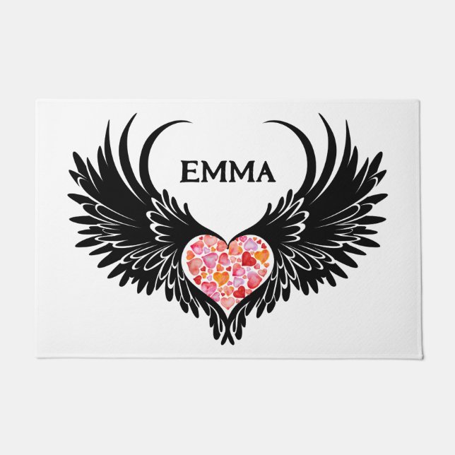 Red heart angel black wings fußmatte (Vorderseite)