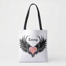 Red heart angel black wings