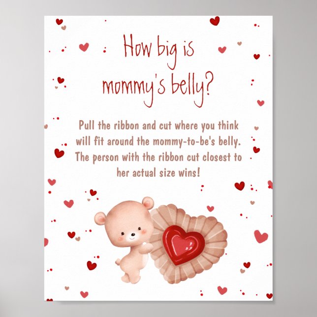 Red Heart Baby Dusche wie groß ist Mama's Bauch Poster (Vorne)