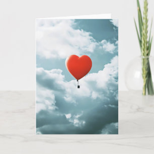 Red Heart Balloon Blue Sky Feiertagskarte