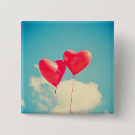 Red Heart Balloons Against Cloudy Sky Button