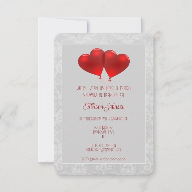 Red Heart Balloons Bridal Dusche Einladung (Vorderseite)