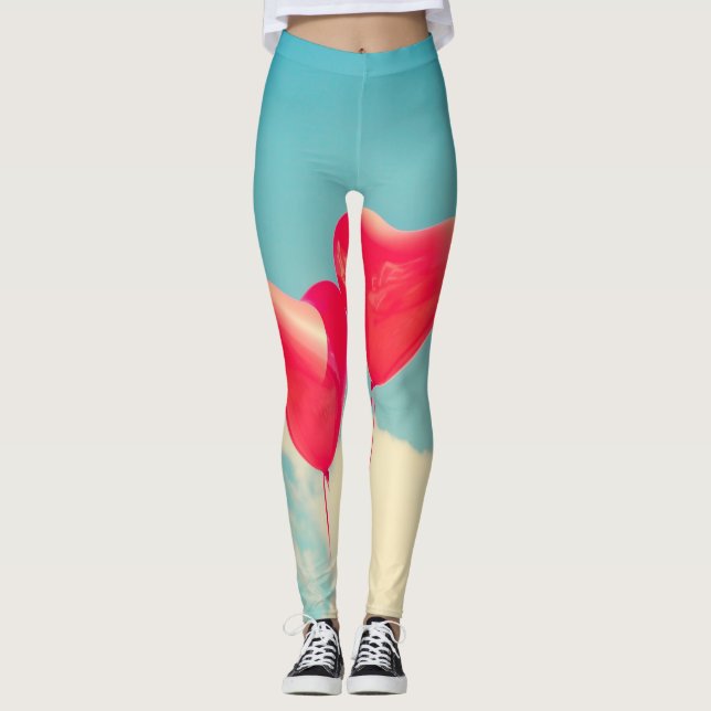 Red Heart Balloons gegen Wolken Himmel Leggings (Vorderseite)