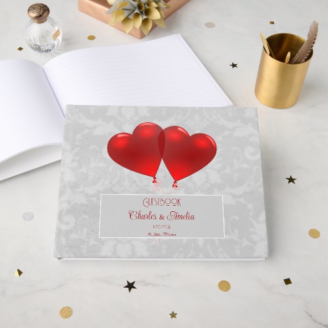 Red Heart Balloons Mariage Livre d'invité (Recto ouvert)