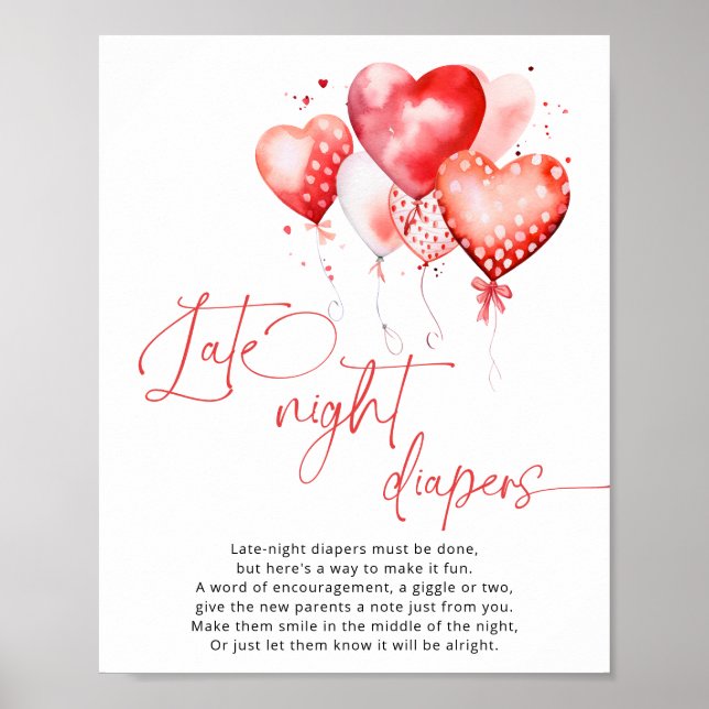 Red Heart Balloons Spate Night Diapers Game Poster (Vorne)