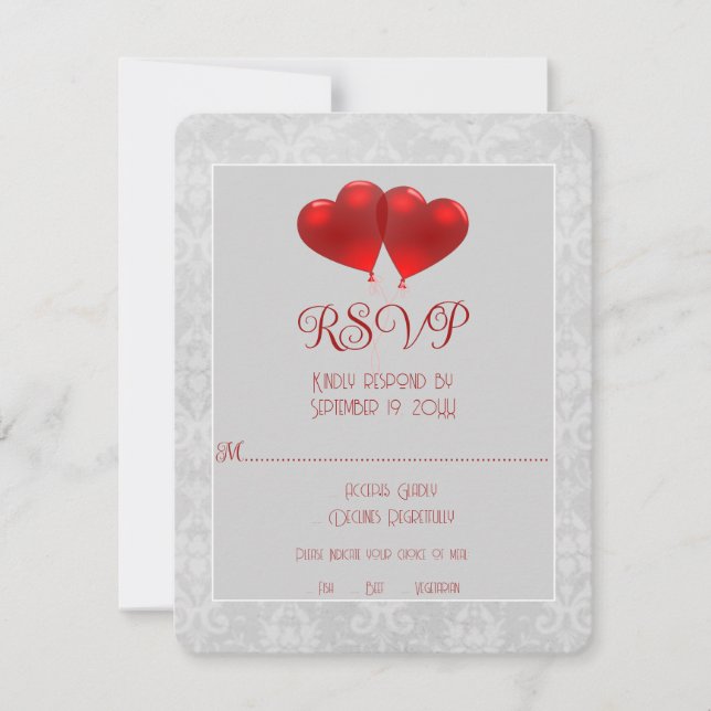 Red Heart Balloons Wedding RSVP Card (Vorderseite)