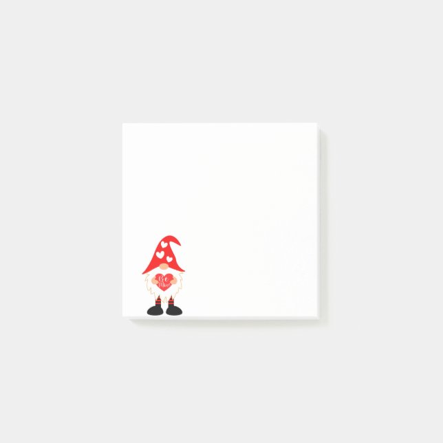 Red Heart Be Mine Valentine Gnome Post-it Klebezettel (Vorderseite)