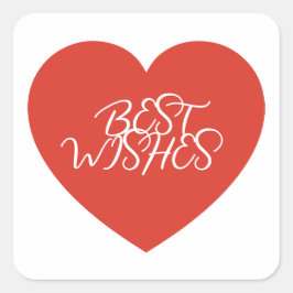 Red Heart Best Wishes Modern Minimalist. Quadratischer Aufkleber