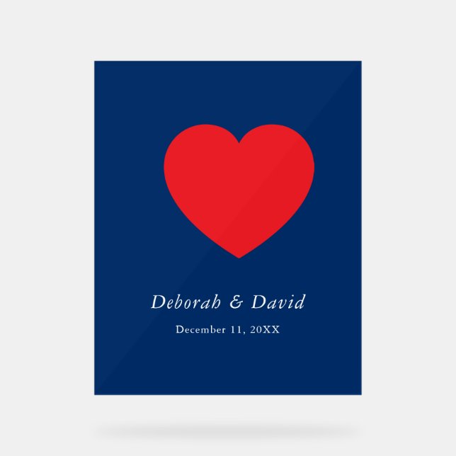 Red Heart Blue Modern Minimalist Wedding Acrylschild (Vorderseite)