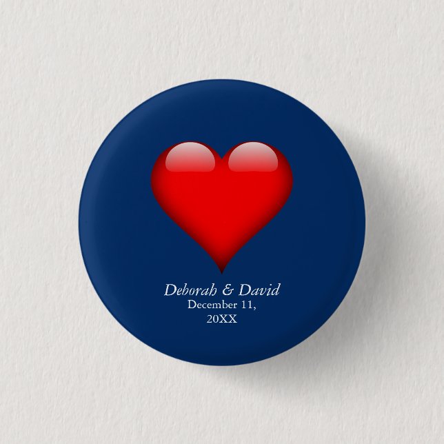 Red Heart Blue Moderne Minimalistische Hochzeit Button (Vorderseite)