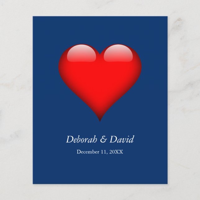 Red Heart Blue Moderne Minimalistische Hochzeit Flyer (Vorne)