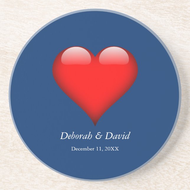 Red Heart Blue Moderne Minimalistische Hochzeit Getränkeuntersetzer (Vorne)