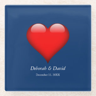 Red Heart Blue Moderne Minimalistische Hochzeit Glasuntersetzer