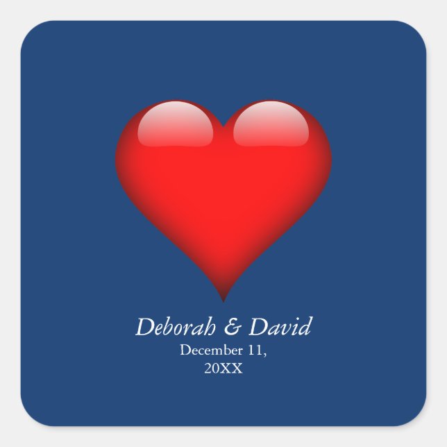 Red Heart Blue Moderne Minimalistische Hochzeit Quadratischer Aufkleber (Vorderseite)