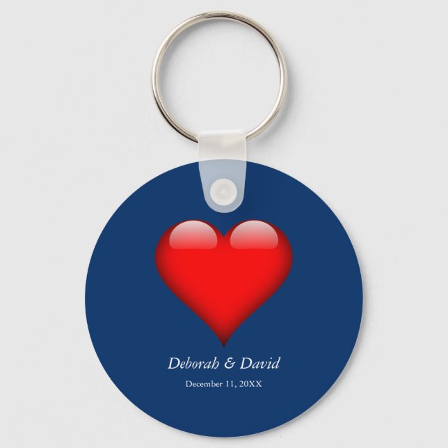 Red Heart Blue Moderne Minimalistische Hochzeit Schlüsselanhänger (Vorderseite)