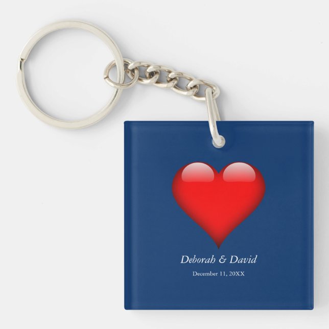 Red Heart Blue Moderne Minimalistische Hochzeit Schlüsselanhänger (Vorderseite)