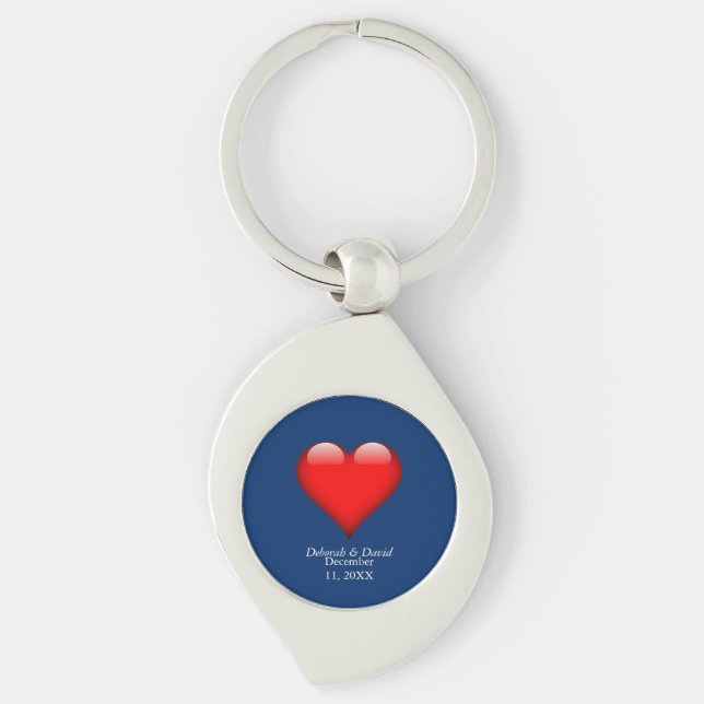Red Heart Blue Moderne Minimalistische Hochzeit Schlüsselanhänger (Vorderseite)