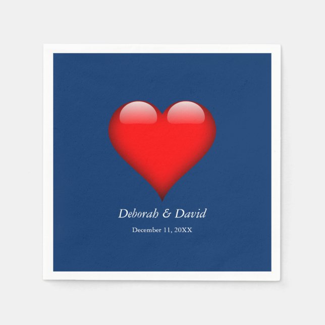 Red Heart Blue Moderne Minimalistische Hochzeit Serviette (Vorderseite)