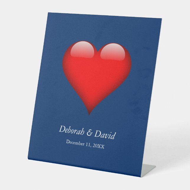 Red Heart Blue Moderne Minimalistische Hochzeit Sockelschild (Vorderseite)