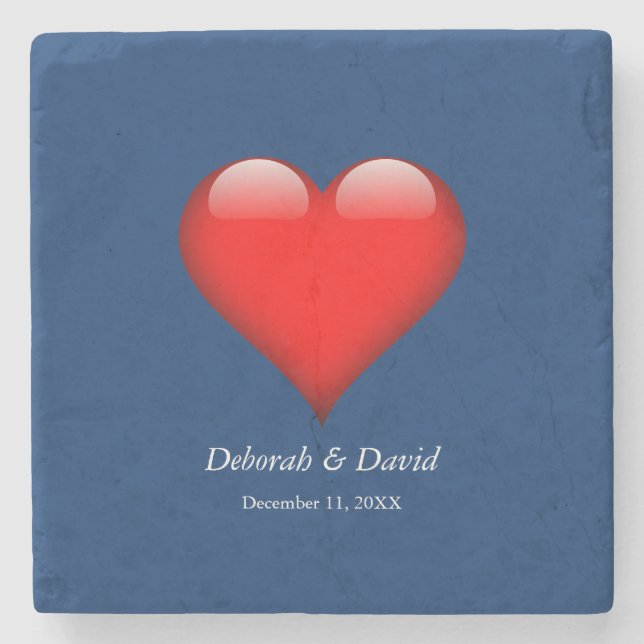 Red Heart Blue Moderne Minimalistische Hochzeit Steinuntersetzer (Vorderseite)