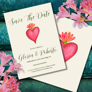 Red Heart & Blume Mexican Wedding Save the Date Einladung
