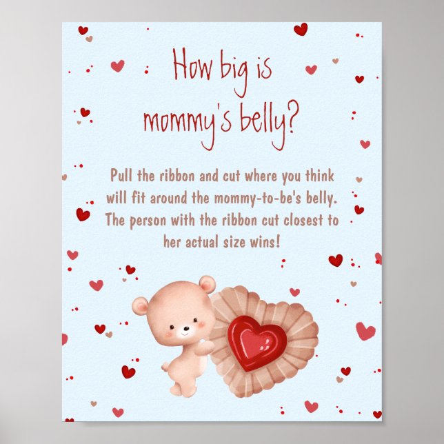 Red Heart Boy Baby Dusche wie groß ist Mama's Bauc Poster (Vorne)