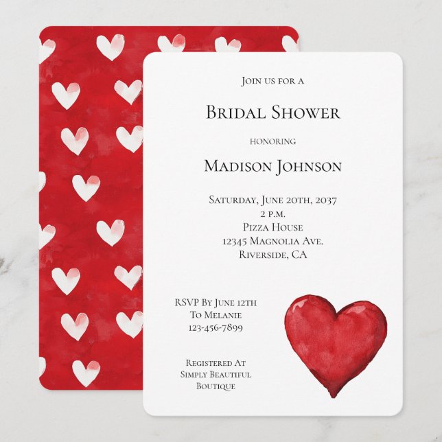 Red Heart Brautparty Einladung (Vorne/Hinten)