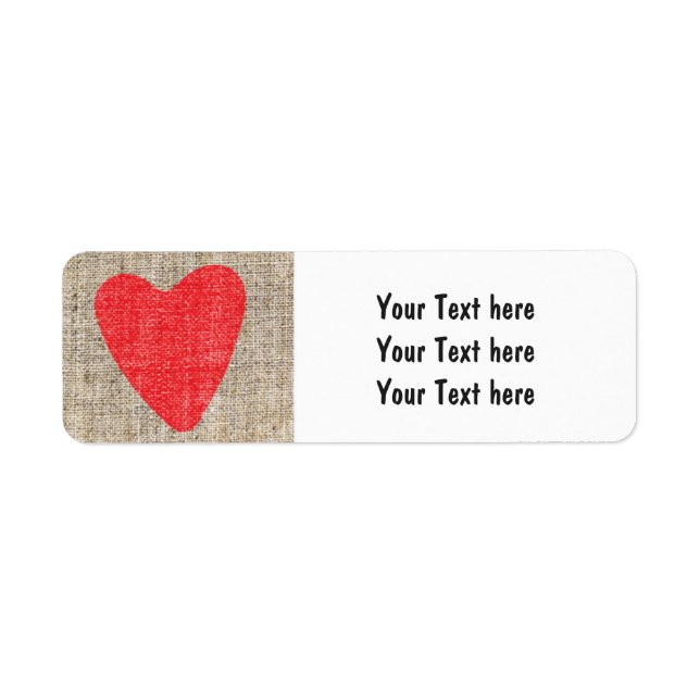 Red Heart Burlap Valentines Wedding Address Labels (Vorne)