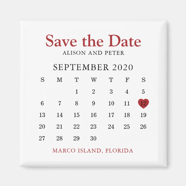 Red Heart Calendar Wedding Save the Date Magnet (Vorne)