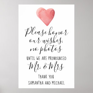 Red Heart Camera Free Wedding Zeremony Sign Poster