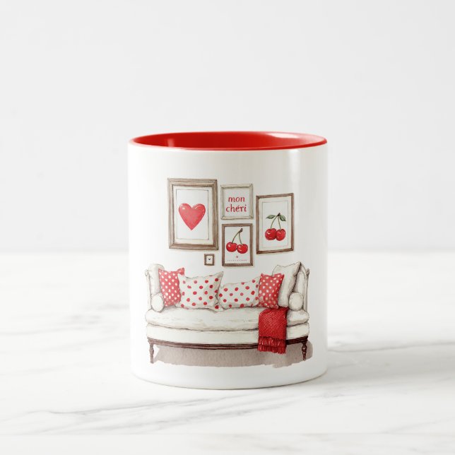 Red Heart Cherries Love Zweifarbige Tasse (Mittel)