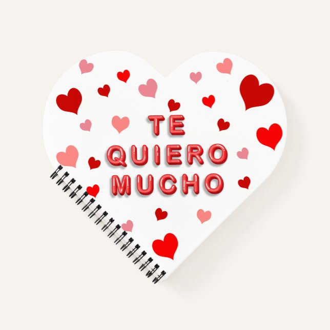 Red Heart Confetti Te Quiero Mucho 3d Letters Notizbuch (Vorderseite)