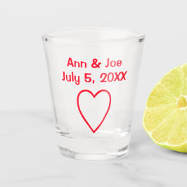 Red Heart Couple Names Wedding Date Schnapsglas