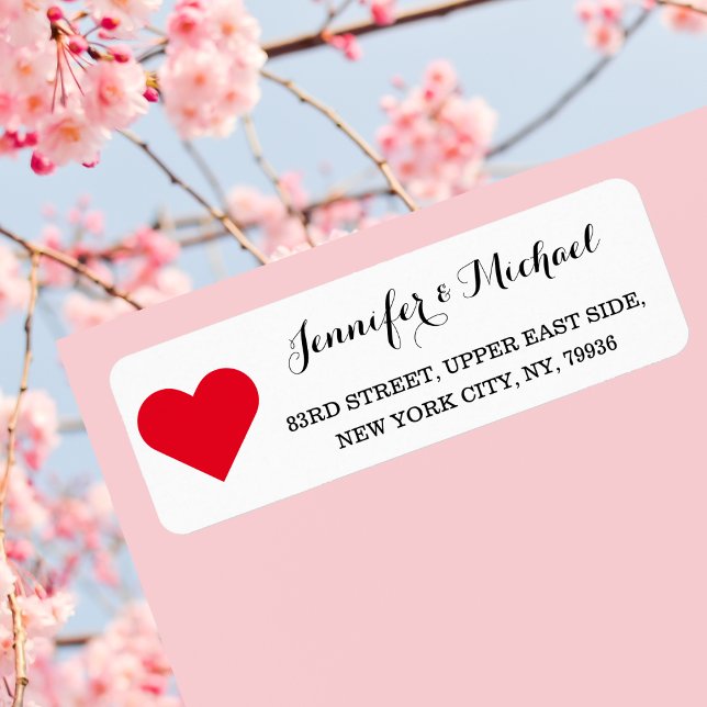 Red Heart Custom Elegante Wedding Valentinstag (Red Heart Custom Elegant Wedding Valentines Day Label)