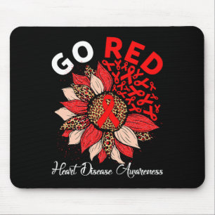 Red Heart Disease Awareness Red Ribbon Sunflower W Mousepad